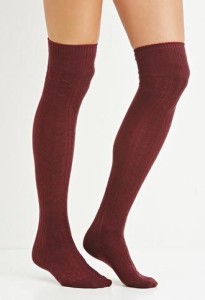 This is a pair of burgundy over-the-knee-high socks from Forever 21. This pair costs $6.90 and also comes in several soft grunge colors including a cream and charcoal gray color.